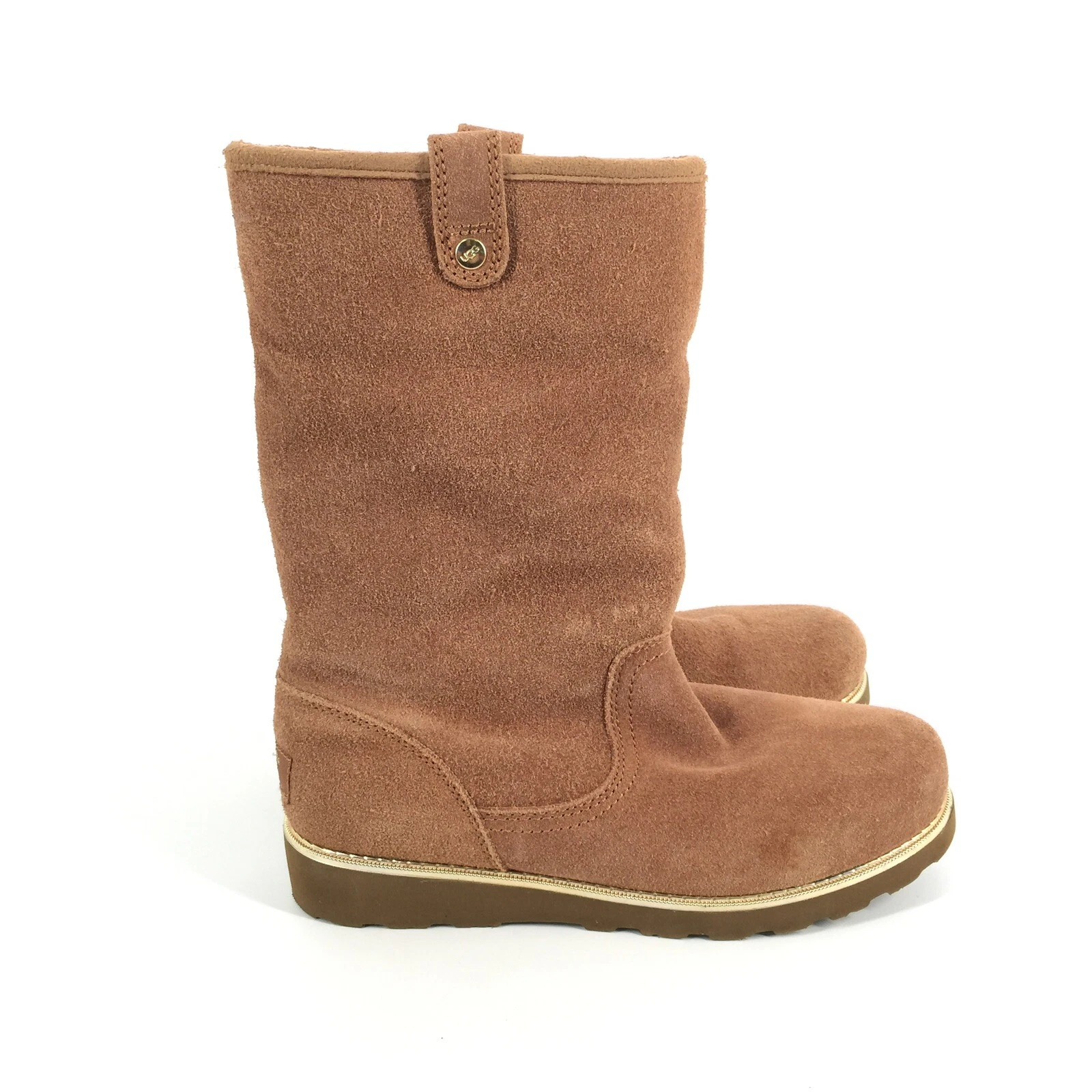 Ugg Australia Callie Suede Winter Boots Size 5 Brown Leather G Trim Sheepskin