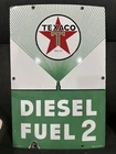 Vtg 1958 TEXACO DIESEL FUEL Porcelain Pump Plate Rare Green Gasoline Motor Oil