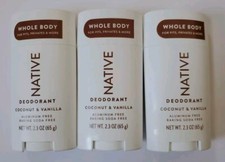 Lot of 3 Native Deodorant Coconut  Vanilla Paraben  Aluminum Free, 2.3 OZ NEW