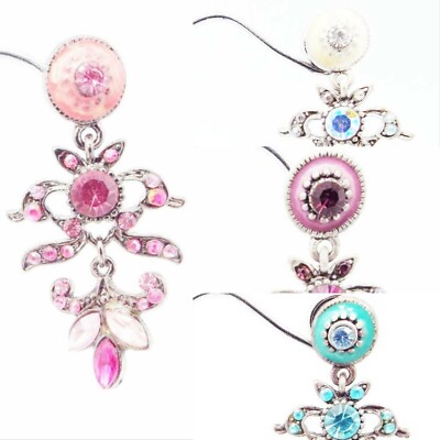 ICON 1.75 in PINK WHITE PURPLE BLUE FLORAL CRYSTAL DROP DANGLE SILVER EARRINGS 