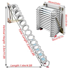 14Steps Wall-Mounted Attic Telescopic loft Ladder Pull Down Folding Stairs White