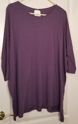 Clara Sun Woo Woman's Casual Career Tunic Top Size 1X Asymmetric Purple 3/4 Slvs