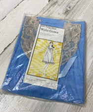 New - Vtg Waltz Gown Nightgown Shawl Neckline Blue Lace Trim Floral Overlay