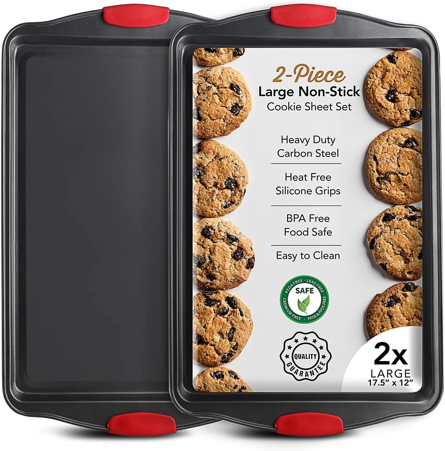 Baking Sheet Set 2-Piece Large Cookie Sheet Set W/ Silicone Handles Steel Baking