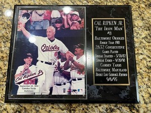 Cal Ripken Jr. Baltimore Orioles 2632 Consecutive Games Vintage Plaque