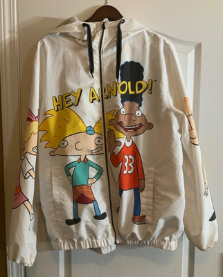 MEMBERS ONLY JACKET X NICKELODEON HEY ARNOLD Windbreaker Lined Hood MensXL White