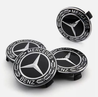 For Mercedes A C S E Badge Black Silver Wheel Rim Cover Hub Caps Emblems 4PCS