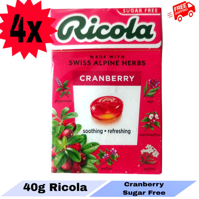 4x Ricola Swiss Alpine Herb Sugar Free Cranberry Soothing Refreshment (40g)