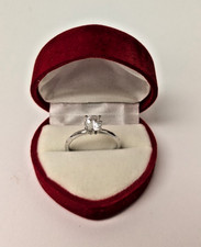 Vintage Sterling Silver Cubic Zirconia Diamond Engagement Ring Heart Shaped Box