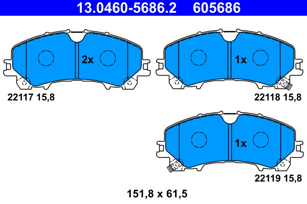 ATE 13.0460-5686.2 Bremsbelagsatz, Scheibenbremse FüR Infiniti, Nissan, Renault-image