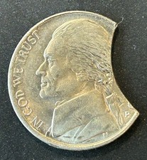 Jefferson Nickel Error - Very Large Curved Clipped Planchet