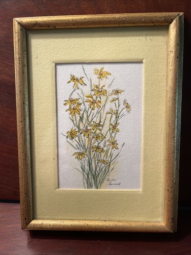 Vintage Leila Farrell Framed Small Original Flowers Watercolor Painting 6 X 8