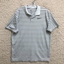 Nike Polo Shirt Medium Adult White Dri Fit Victory Striped Swoosh Pullover Mens