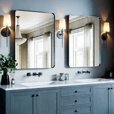 USHOWER 2-Pack Brushed Nickel Bathroom Mirrors 24x36'' Aluminum Frame Wall Mirror