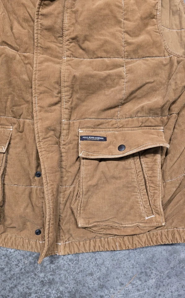 VTG Ralph Lauren Polo Jeans Co Men Corduroy Padded Field Vest Sz XL Brown PJC067 - Image 3 of 4