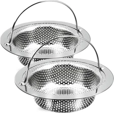 2 Pack Kitchen Sink Drain Strainer with Handle, Stainless Steel Large Silver 