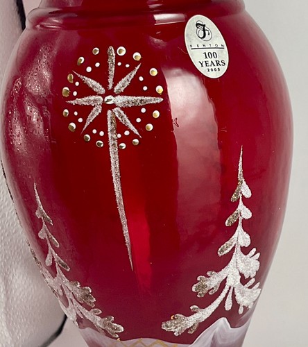 FENTON KUNSTGLAS RUBINROT WEISS FRITTE & GOLD HELL STERN VASE VINTAGE - Bild 11 von 13