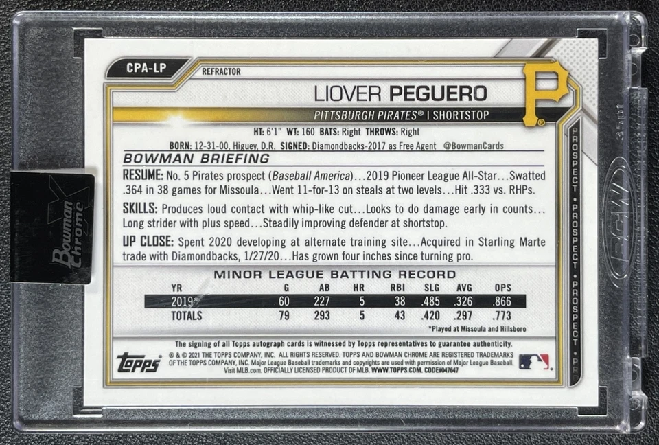 LIOVER PEGUERO 2021 BOWMAN CHROME X PURPLE X-FRACTOR XFRACTOR REFRACTOR AUTO 1/5 - Image 2 of 2