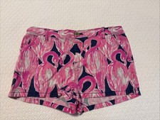 Girls LILLY PULITZER Pink Navy Blue Flamingo Summer Shorts Size 14