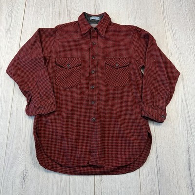 Vintage Pendleton Flanell Hemd Outdoor Herren 70er Button Down rot schwarz kariert L