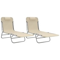 Sonnenliegen Klappbar 2 Stk. Creme Textilene Und Stahl