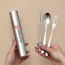 4pcs/set 304 Stainless Steel Tableware Set Portable Students Kids Cutlery Fork S