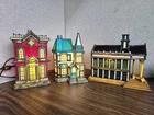 Vtg Tiffany Style Stained Glass Xmas Illuminated Village Victorian Houses Church