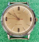 lot C2099 mens Works 1970 Timex Red Hand Self Wind Fancy Vintage Working Watch