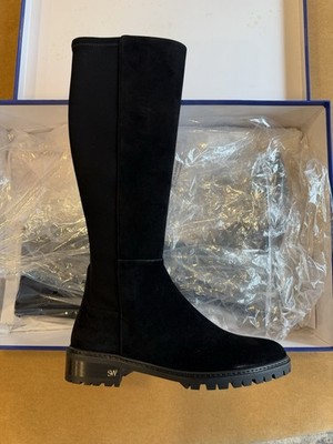 Stuart Weitzman Black Suede Knee High Riding Boots Women's 6.5 Round Toe Pull On