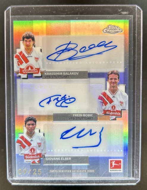 2025-26 Topps Chrome Balakov Fredi Bobic Elber Triple Auto #/25 Stuttgart