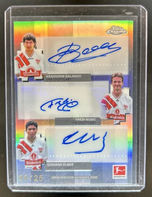 2025-26 Topps Chrome Balakov Fredi Bobic Elber Triple Auto #/25 Stuttgart