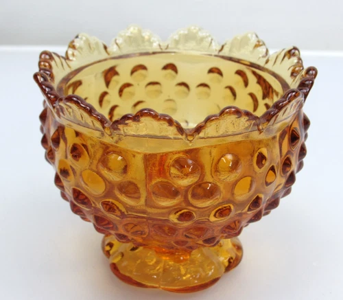 Fenton Amber Hobnail Candlestick Holder Ruffled Edge Vintage Fairy Lamp Base?