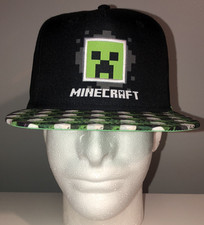 Minecraft Creeper Snapback Hat Black Green Pixel Block Brim Cap One Size Adult
