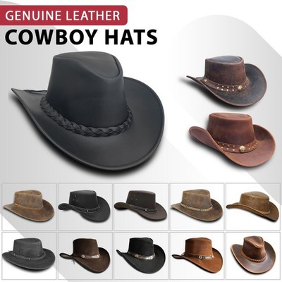 Herren Echtleder Aussie Outback Crazy Leder Western Antik Cowboy Hellbraun Hut