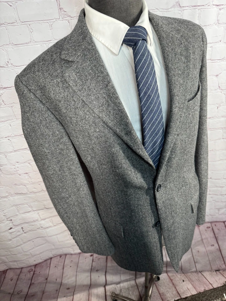 CRICKETEER Hombres Gris ESPIGA Lana Cabello Camel Abrigo Deportivo Blazer Chaqueta 41L Foto 3 de 4