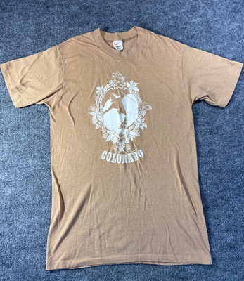 Vintage 80s Sport-T by Stedman T-Shirt Medium Short Sleeve Brown Colorado Ski