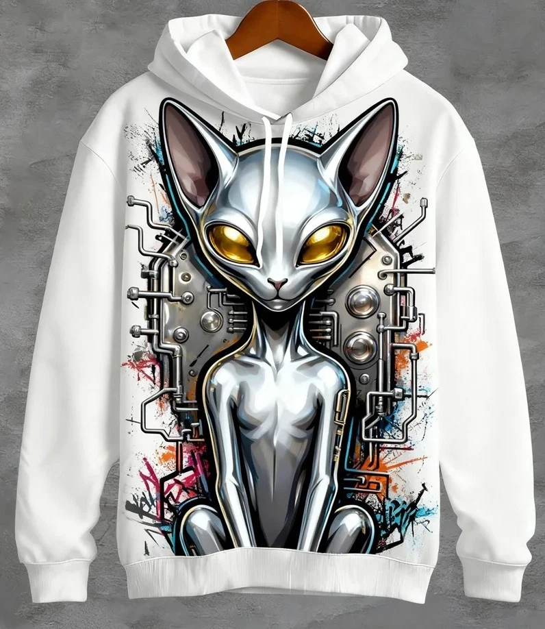 UFo Alien 3d Print Hoodie Men Women Fashion Cat Hoodies Casual Sweatshirt