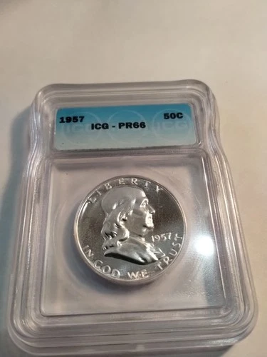 1957 50C Silver Proof Franklin Half Dollar  ICG PF 66 Lot 1