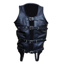 Men’s Black Leather Corset Cincher – Fully Lockable Bondage Waist Trainer