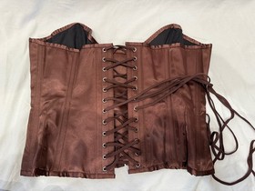 Brown Satin Boned Burlesque Corset Size 34