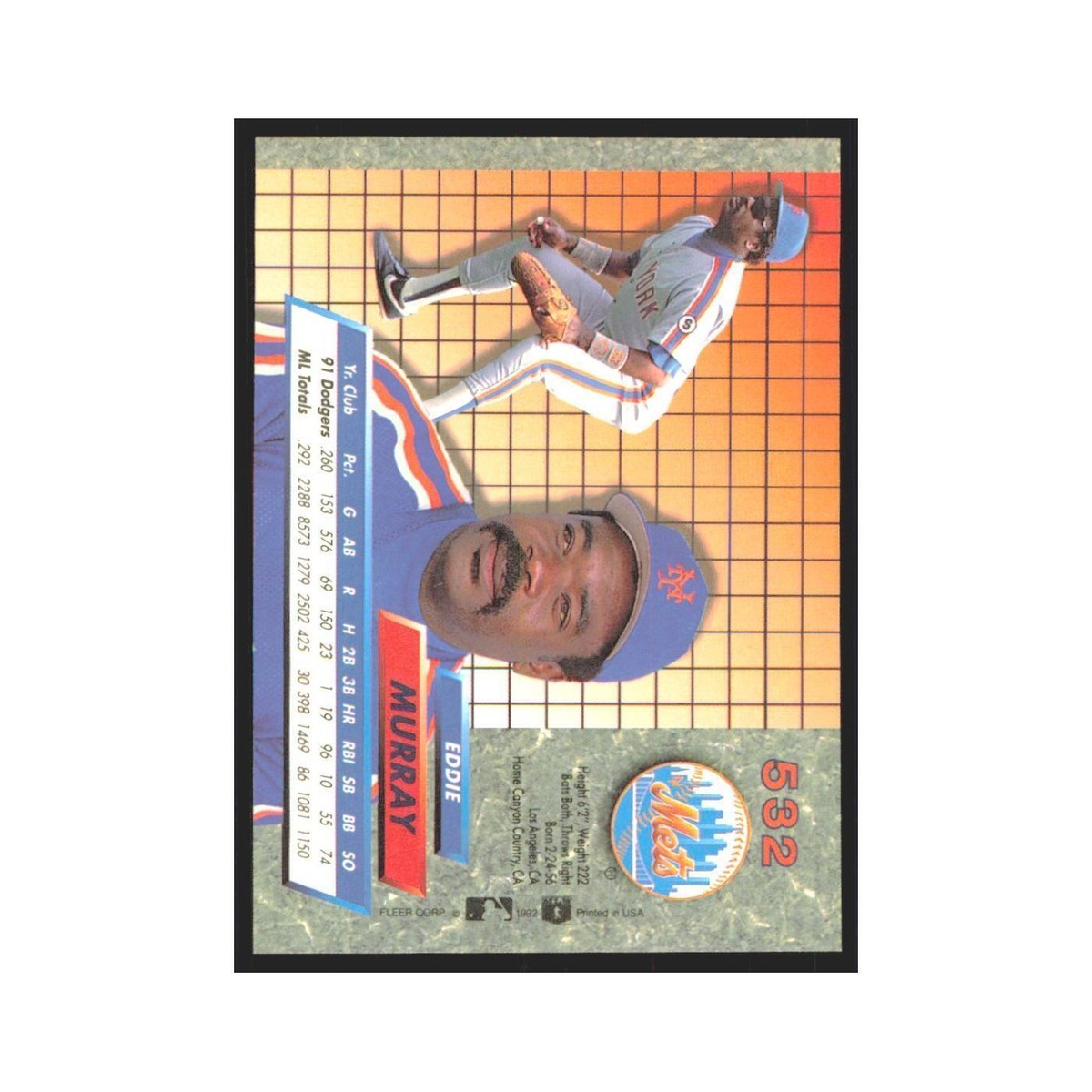 Eddie Murray 1992 Fleer Ultra #532 New York Mets Baseball Card NM