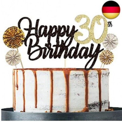 Tortendeko 30 Schwarzes Gold Set Doppelseitiges Glitzerpapier Happy Birthday