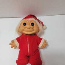 Vintage Russ Christmas Troll Doll 8" Santa Elf Red Pajamas Back Flap 18281