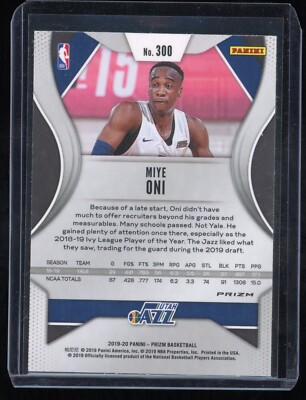 2019-20 Panini Prizm Miye Oni Silver RC Rookie Card #300 Utah Jazz