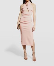  348 Misha Women's Pink Ruched Cutout Halter Dion Bodycon Dress Size 8