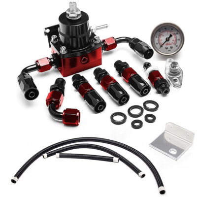 Regulador De Presión De Combustible Ajustable - Kit Con Manómetro 0-100 PSI, -6AN Negro