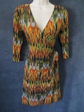 Sexy Soho Apparel Orange Rust Olive Atomic Zigzag Summer Fun Mini Wrap Dress 4P