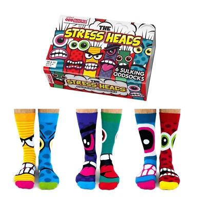 United Oddsocks The Stress Head Box 6 Mens Socks Odd Socks Dad Gift for Men 6-11