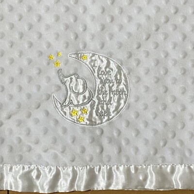 Baby Starters White Blanket Soft Minky Dot and Satin 30x40 Elephant Moon Stars