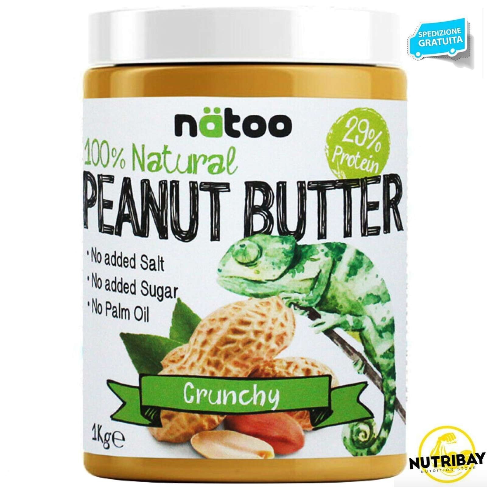 NATOO 100% PEANUT BUTTER CRUNCHY 1kg BURRO CON GRANELLA